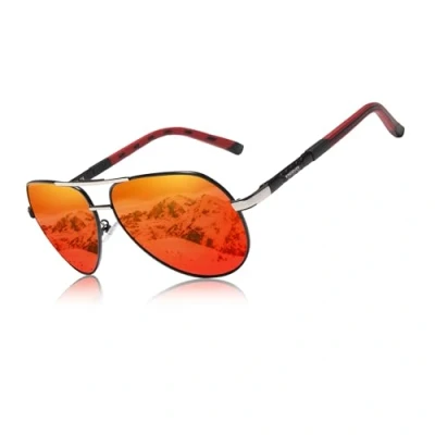 Immagine di KINGSEVEN Occhiali da Sole Polarizzati Militari Classici Aviatore per Uomo, Blocco UV Stile Retrò Vintage K725 (Rosso/Argento)