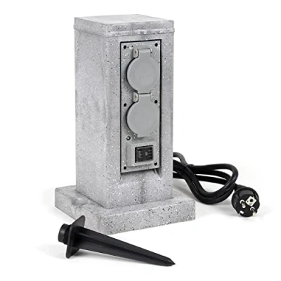 Immagine di Wiltec Colonna multipresa Effetto Granito con 4 Prese per Esterno IP44 sensore Presa Multipla