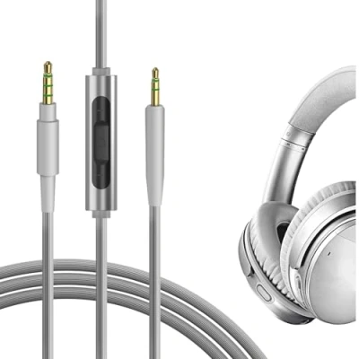Immagine di GEEKRIA QuickFit Audio Cavo con Microfono Compatibile Bose QC45, QC35 II, QC25, 700, SoundLink II Cavo, 2.5mm Stereo Sostitutivo in linea e Controllo del volume(1.2m)