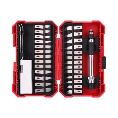 Immagine di Amazon Basics Set di coltelli precisione da hobbistica, confezione 29 pezzi, Rosso
