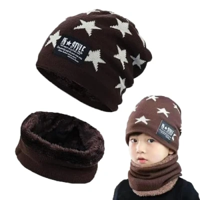 Immagine di Gxlaihly Berretto invernale per Bambini,Berretto sciarpa bambini,Set di Cappello e Scaldacollo Bambino,Elastico in Maglia Beanie cap,per Bambini Ragazzi Ragazze (per 15 Anni) (marrone)