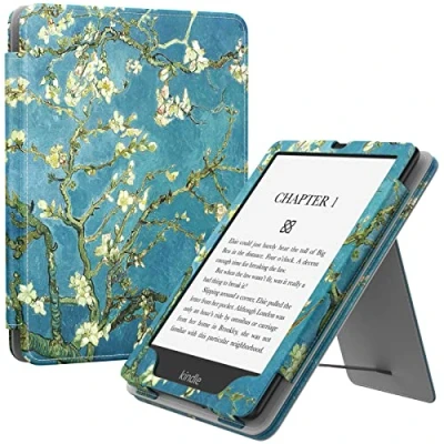 Immagine di MoKo Custodia Compatibile Con Kindle Paperwhite 11ª Gen. 2021 e 2022, Schermo da 6,8&quot;, Magnete Riattivazione Standby, Supporto Verticale Cinturino per Presa a Mano, Albicocchi in fiore