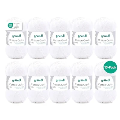 Immagine di Gründl Cotton Quick Uni, 10 gomitoli (Filato colorato in 100%, Certificato Oeko Tex, 50 g / 125 m, Dimensioni ago: 3 4, x g), Bianco, Cotone, Weiß, 31 32 7.5 cm, 1250 unità