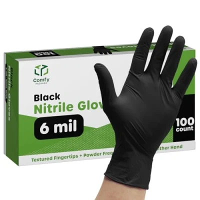 Immagine di Comfy Package [100 Pezzi Guanti in Nitrile Neri Monouso, Senza Lattice, 6 Mil di Extra Resistenza, Polvere, Resistenti ai Prodotti Chimici, Punta Testurizzata Taglia Piccola