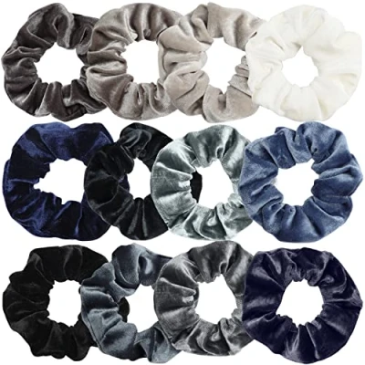 Immagine di Belle Vous 12pz Elastici per Capelli Donna Velluto Hair Scrunchies Femminili Lisci, Ondulati, Ricci, Lunghi, Corti, Spessi e Fini Elastico Colori Scuri
