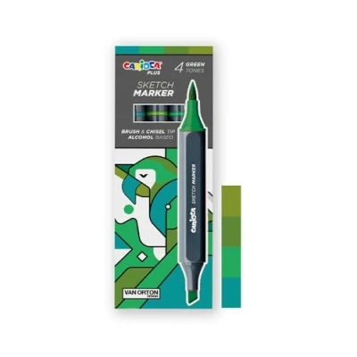 Immagine di Carioca Plus Sketch Marker, Marcatori a Doppia Punta, Toni Verde, 4 Pezzi