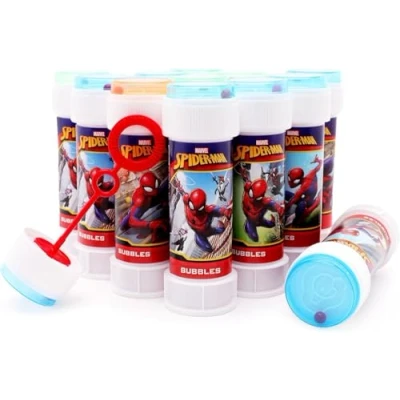 Immagine di Toyland® Spiderman Bubble Tubs 12 Confezioni con Bacchette, Soluzione da 60 ml e Coperchio Labirinto Originale Giocattoli tascabili Festa