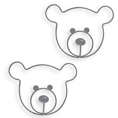 Immagine di Balvi Appendino Parete The Cat Colore Grigio Set di 2 Appendiabiti con Forma Testa Orso Ferro