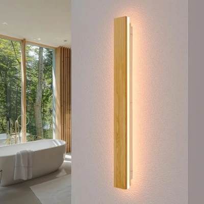 Immagine di Lampada Da Parete A LED Illuminazione In Legno Per Interni Dimmerabile Con Telecomando Appliques Lunga Bambù 29W Applique Moderna Camera Letto Soggiorno Corridoio, 80cm