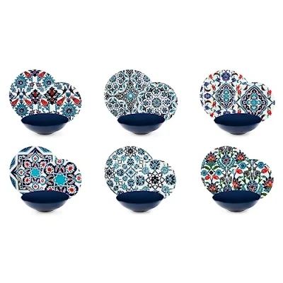 Immagine di Excelsa Topkapi Servizio Piatti 18 Pezzi, Porcellana e Stoneware, Decoro Multicolore, 6 Persone