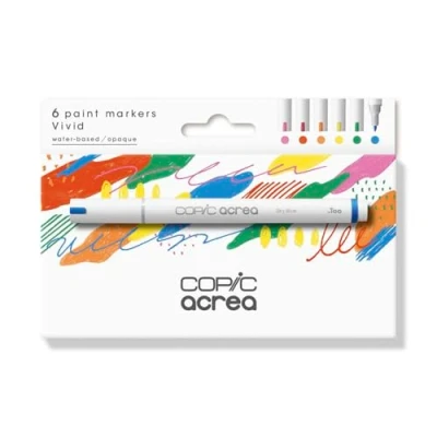Immagine di Copic Acrea Set di 6 pennarelli Vivid, con inchiostro a base d&#039;acqua e pigmento, tratto 0,8 1,2 mm