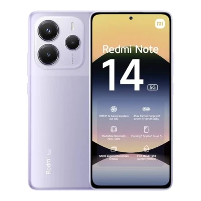 Immagine di Smartphone Xiaomi Redmi Note 14 5G, 8+256GB, Sistema fotografico AI da 108MP, batteria 5110mAh, display con tecnologia Eye Care 120Hz, funzionalità (caricabatterie non incluso),Viola