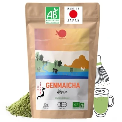 Immagine di ORIGEENS Tè Genmaicha Bio Giapponese in Polvere Verde per Matcha Latte Sacchetto da 80g