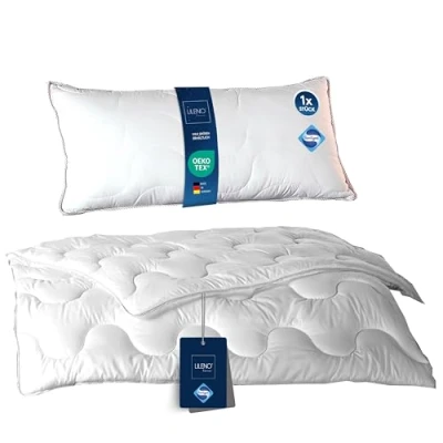 Immagine di LILENO HOME Set copripiumino 135 x 200 cm, con cuscino, per tutto l&#039;anno, cuscino 40 80 rivestimento antibatterico e resistente alla cottura fino a 95 C