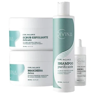 Immagine di Kit Detox e Rivitalizzante per capelli super ricci afro Curl Balance di DIVINA BLK, 4 prodotti inclusi, trattamento completo