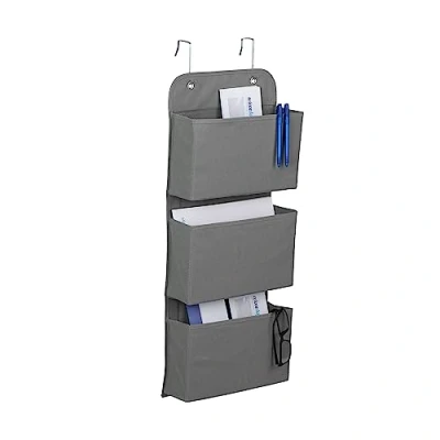 Immagine di Relaxdays Organizer da Parete, 3 Scomparti, per Porta e Muro, Portaoggetti con Ganci Appendere, 75x31x10 cm, Grigio, 80% Tessuto Non 20% Cartone