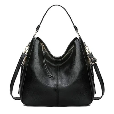 Immagine di Kris Anna Hobo Borsa a Spalla con Tracolla da Donna Borse mano Bauletto Secchiello in Pelle PU per Signora Nero
