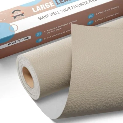 Immagine di Grande Nastro di Riparazione in pelle, 40 x 80 cm Toppe autoadesive Kit Pelle Patch Adesiva per Seggiolino Auto, Divano, Sedia, Reclinabile, Stivale, Borse Grigio avorio