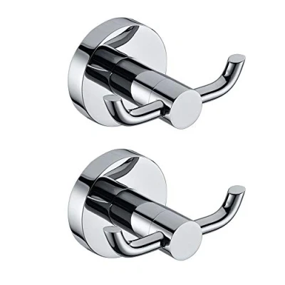 Immagine di Dandelionsky 2 ganci da parete moderni in ottone massiccio cromato lucido, doppi per asciugamani, porta bagno, WC, cappelli, vestiti