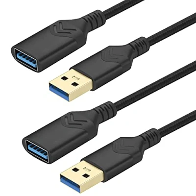 Immagine di Cavo di prolunga USB 3.0, [confezione da 2] maschio a femmina ad alta velocità per Playstation/Xbox/unità flash/lettore schede/disco rigido/tastiera/scanner (1,5m, Nero)