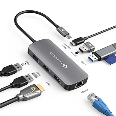 Immagine di Hub USB C 7 in 1, NOVOO multiporta Adattatore da HDMI 4K, Ethernet RJ45, 4 porte USB, tipo 100W PD Compatibile con MacBook Pro/Air e altri dispositivi di