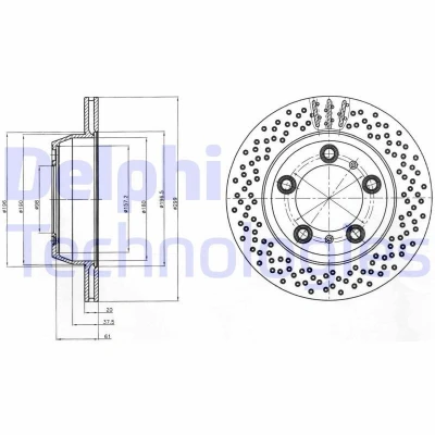 Immagine di DELPHI BG4302C Disco freno 299 20 5 ventilato rivestito ad alto tenore di carbonio senza cuscinetto ruota, anello sensore ABS PORSCHE: Cayman