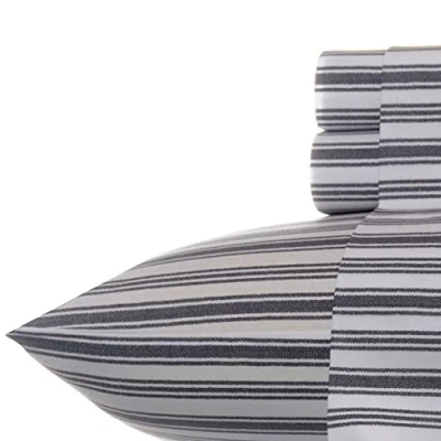 Immagine di Nautica Cotton Percale Sheet Set, Full, Charcoal Stripe, Coppia