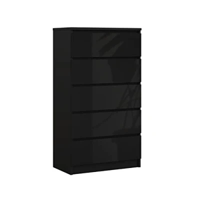 Immagine di 3E 3xE living.com Cassettiera con 5 cassetti 70 cm, Colore: Nero opaco/Nero lucido, L: P: 39 A: 124 cm