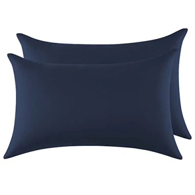 Immagine di Federe Cuscini Letto Matrimoniale Cotone 43x63 cm 2PCS, Set 2 Certificato Oeko TEX in Premium 110GSM, Morbida e Traspirante, Ipoallergenica Blu Scuro