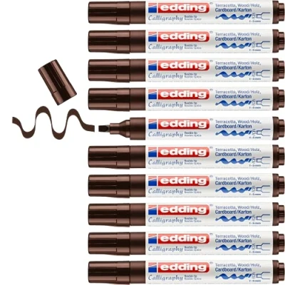 Immagine di Edding e 1455 Set di 10 pennarelli con punta calligraphique 1 A 5 mm marrone scuro