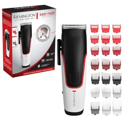 Immagine di Remington Tagliacapelli Lame Autoaffilanti in Acciaio Inox 10 pettini , 9 accessori, 2 per capelli dietro le orecchie, funzionamento a rete batteria, Easy Fade HC500