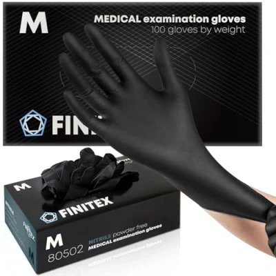 Immagine di FINITEX Neri Guanti Monouso in Nitrile 100pz Multiuso Pulizia Alimentari Ambiti Medici senza Polvere &amp; Lattice 5mil, M
