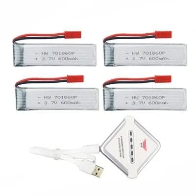 Immagine di 4PCS 3.7V 600mAh Batteria al litio con Caricabatterie 4 in 1 per UDI U815A U817 U817A U818A WLtoys V929 V959 V969 V979 V989 V999 V212 V222 Syma S032G Fotografia aerea RC Drone Quadcopter
