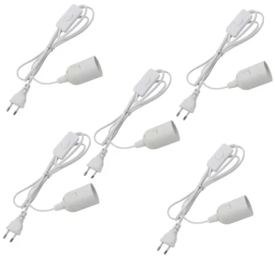 Immagine di 5 portalampada E27 con interruttore e cavo di alimentazione,attacco E27, pendolo per lampada,pendolo lampadari,attacco spina lampada a sospensionelampada sospensione,lampada da soffitto