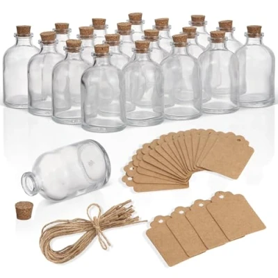 Immagine di THE TWIDDLERS 20 Mini Barattoli Vetro 50 ml con Tappi Sughero, Corde, Etichette 50ml