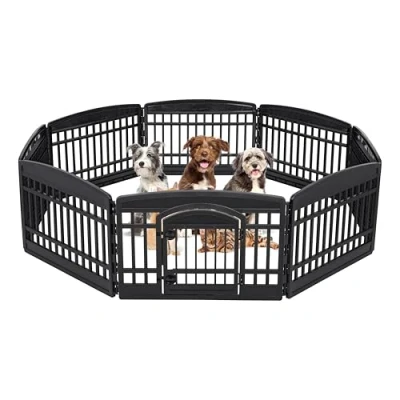 Immagine di Iris Ohyama Recinto Per Cani da Interno con Porta, A60cm, 8 Pannelli, Nero, Plastica, Parco, Cucciolo, Gatti, Animali domestici, Interni, Esterni, Gabbia, Cuccia, Canile, CI 608E