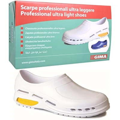 Immagine di Gima Scarpa Professionale Leggera da Lavoro, Aerate, Anatomiche, Antishock, Antiscivolo, Antistatiche, Senza Lattice, Colore Bianco, Misura EU 45, 1 Paio