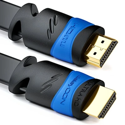 Immagine di deleyCON 10m Cavo HDMI Piatto Compatibile con 2.0 a 1.4 UHD 4K 3D 1080p 2160p ARC Alta Velocità Ethernet Nero
