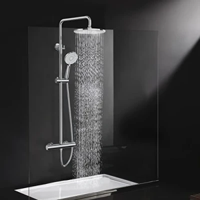 Immagine di Rainsworth Colonna doccia con Miscelatore Termostatico, 25cm rotondo soffione doccia, a mano 3 Funzione Doccetta, 92 126 cm Altezza Regolabile Grifo Ducha, Cromo