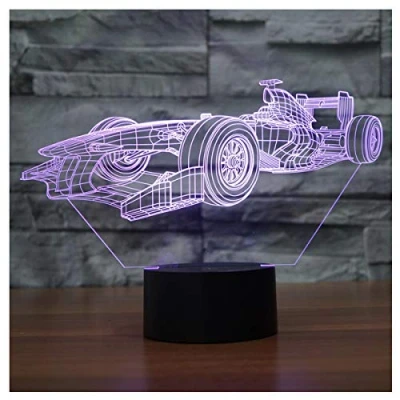 Immagine di lunaoo Luce Notte Bambini, Lampada 3D Macchina da Corsa Tavolo, 7 Cambiamento di Colore Notturna per Cameretta Comodino