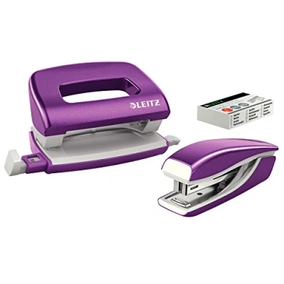 Immagine di Leitz Set Mini Cucitrice e Perforatore, Capacità fino a 10 Fogli, Punti Inclusi, WOW NeXXt Series, 55612062, Viola