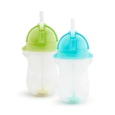 Immagine di Munchkin Click Lock Set di Tazze Antigoccia con Cannuccia e Tappo a Scatto, Contrappesata per Neonati Bambini Lavabili in Lavastoviglie, senza BPA Pacco da 2 x 296ml, Verde/Blu