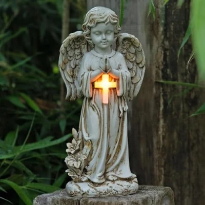 Immagine di Tuzsocr Statue da giardino a forma di angelo solare custode Figura custode, resistente alle intemperie, statuetta sulla tomba, decorazione per esterni, scultura