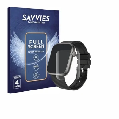 Immagine di savvies (4 Pezzi Full Screen Pellicola Protettiva per walkbee Smartwatch 1.96&quot; Cover Copertura [Completa Trasparente, 3D Curved]