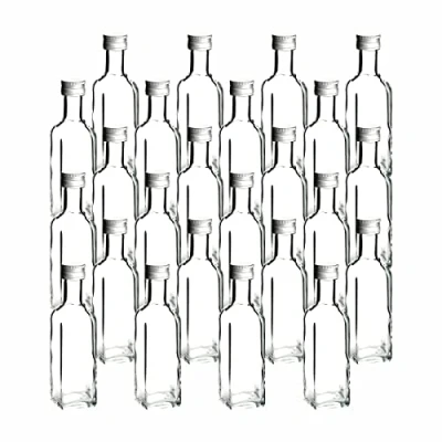 Immagine di gouveo Set 24 Bottiglie in Vetro 100 ml Maraska con Tappo a Vite Argento Bottiglia Piccola 0,1 l per riempimento Quadrata Vuota liquore, Olio (MFET100S)