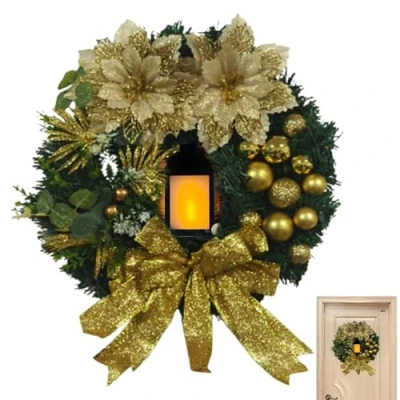 Immagine di SHRIGM Ghirlanda di Natale LED Senza Fili con Fiore Artificiale Lunga Durata per Balcone, Porta d&#039;ingresso, Parete, Camera da Letto, Giardino