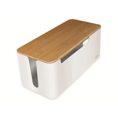 Immagine di LogiLink KAB0075 Scatola portacavi media, 320 x 140 130 mm, con coperchio in bambù, colore: Bianco