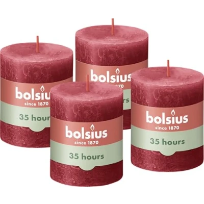 Immagine di Bolsius Rustik Candele a pilastro avorio 4 pezzi 8 x 7 cm decorative per la casa lunghezza durata 35 ore non profumate cera vegetale naturale senza olio di palma
