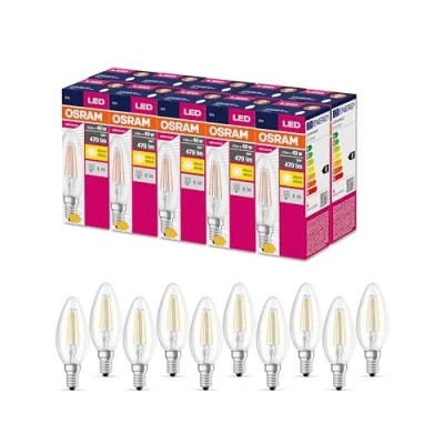 Immagine di OSRAM Valore a stella LED Classica lampada B40 per presa E14, forma di candela, FIL, 470 lm, bianco caldo, 2700k, sostituzione lampadine da 40w convenzionali, non dimmerabile, 10 pacchetti