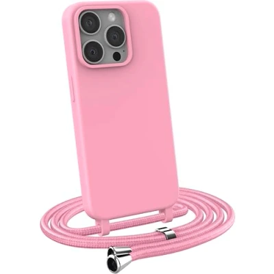 Immagine di MyGadget Cover per iPhone 15 Pro Custodia con Corda Case Cordino Opaca Antiurto/Bumper Laccio/Tracolla Practical Stylish Collo Rosa